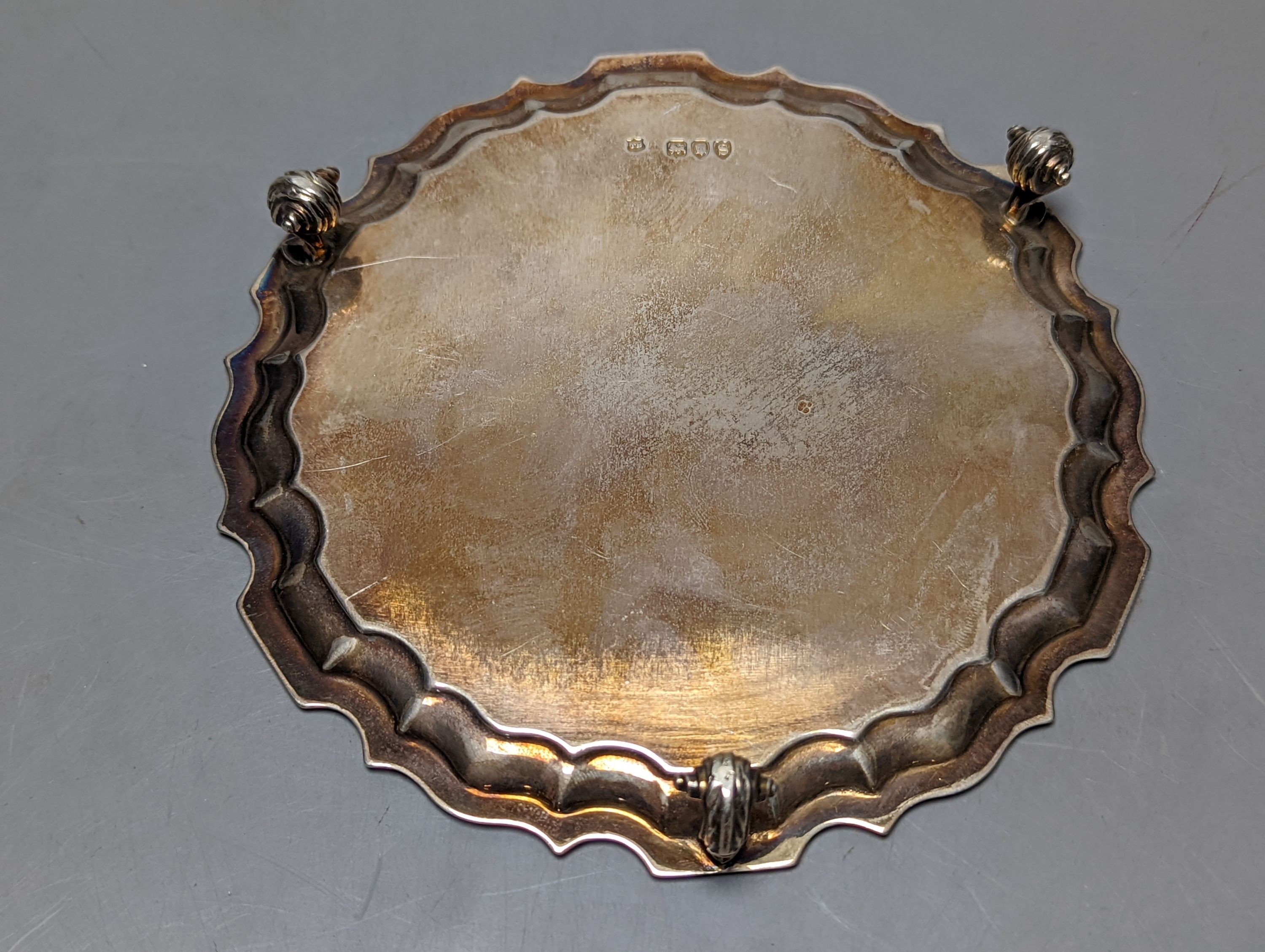 A late Victorian silver waiter, Thomas Bradbury & Sons, London, 1893, 15.8cm, 5.5oz.